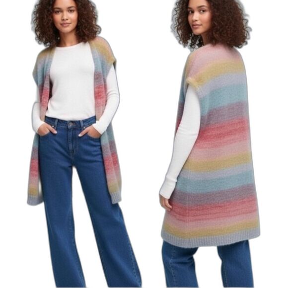 MOTH Anthropologie Rinda Rainbow Mohair Knit Long Duster Cardigan Vest XS/S - Picture 1 of 12